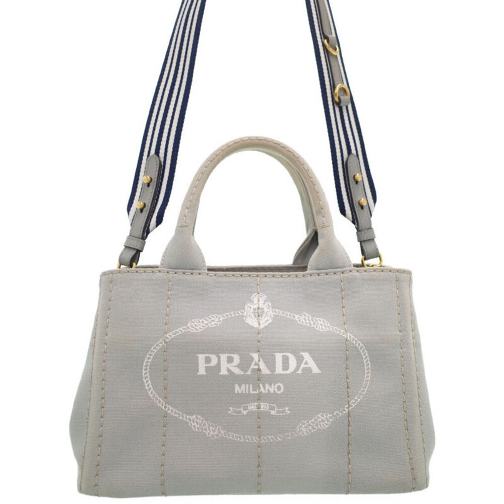 Prada handles Tote Canapa canvas handbag Gray top 2way - Picture 2 of 9